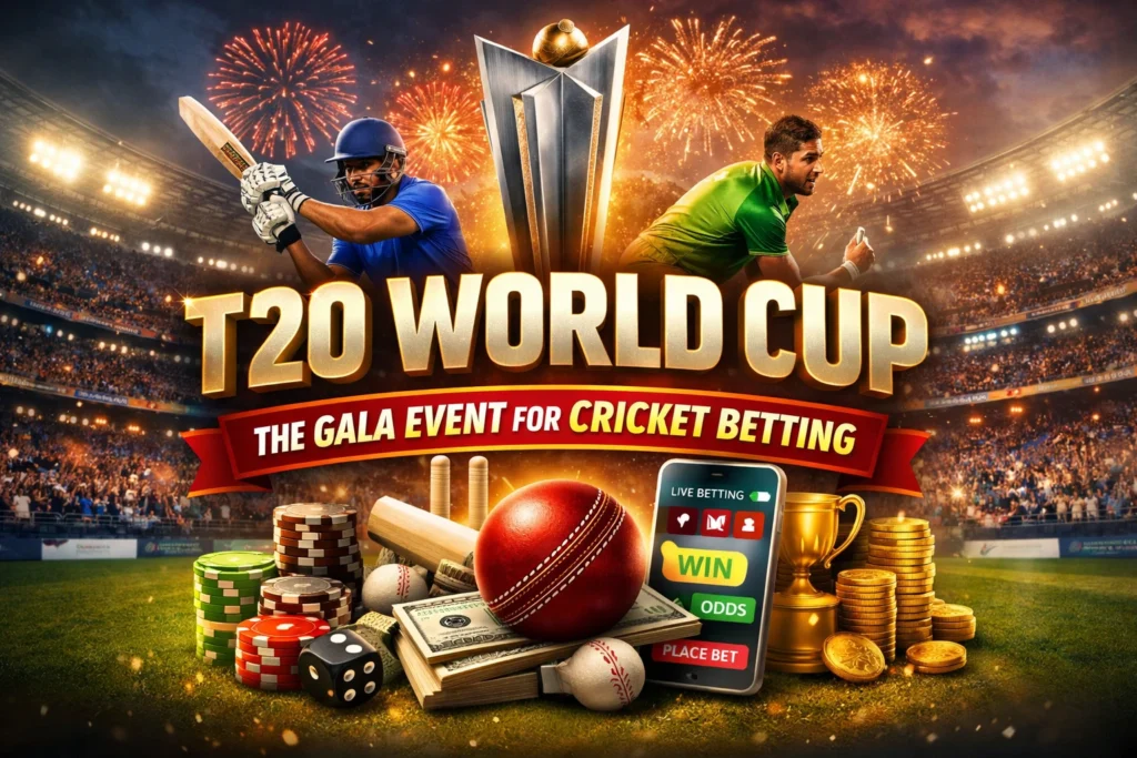 T20 World Cup – the gala event for cricket betting with live match action, stadium atmosphere, and online betting visuals