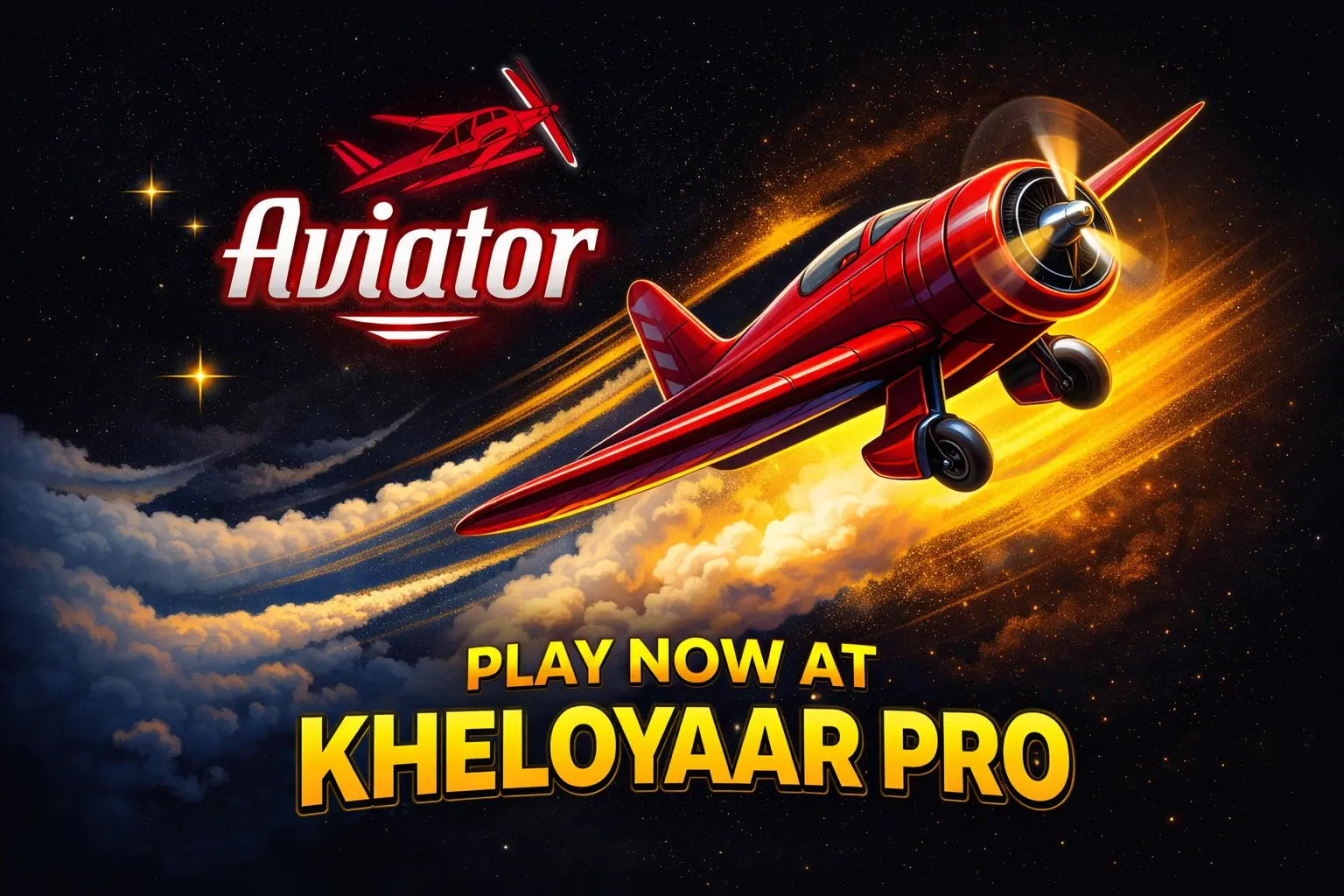 Red aviator plane with “Play Now at Kheloyaar Pro” text on dark background.